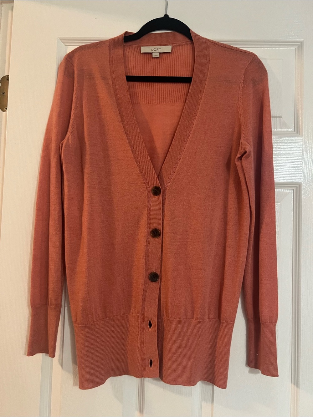 LOFT Lightweight Button-Front Cardigan in Dusty Rose